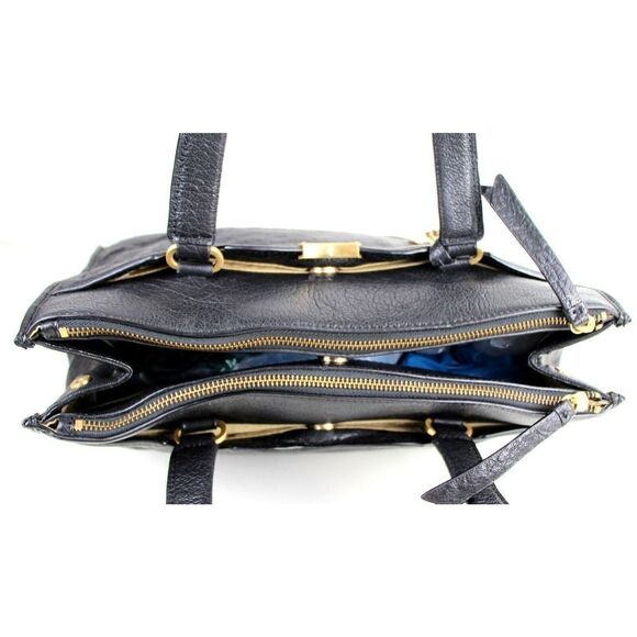 T Tahari BLACK GENUINE LEATHER THREE COMPARTMENTS BUSINESS TOTE SHOULDER BAG - Picture 6 of 16
